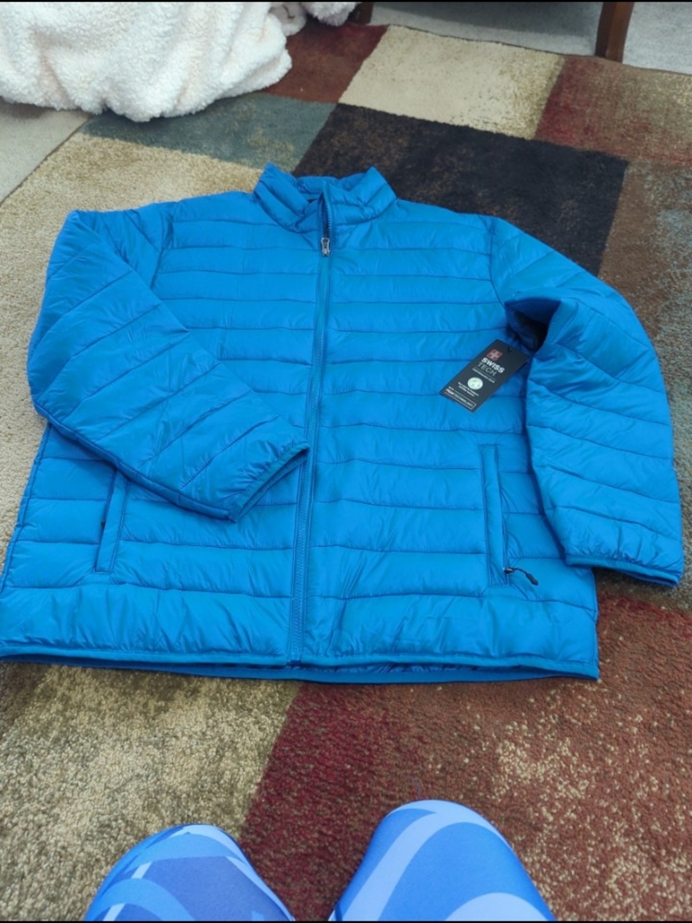 Swiss Tech Men's Quilted Puffer Jacket - Blue